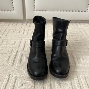 Frye Veronica Booties - Black Leather Boots with Buckle Detail
